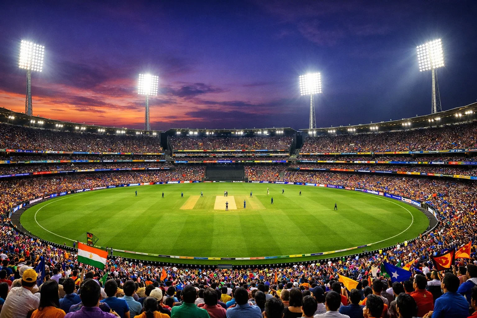Volles Cricket-Stadion während eines IPL-Spiels bei Flutlicht